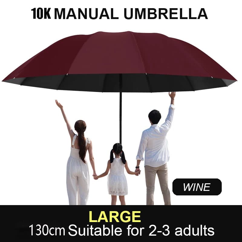 Parapluie triple pliage extra large 130cm - Protection pluie, vent et UV optimale pour pêcheurs
