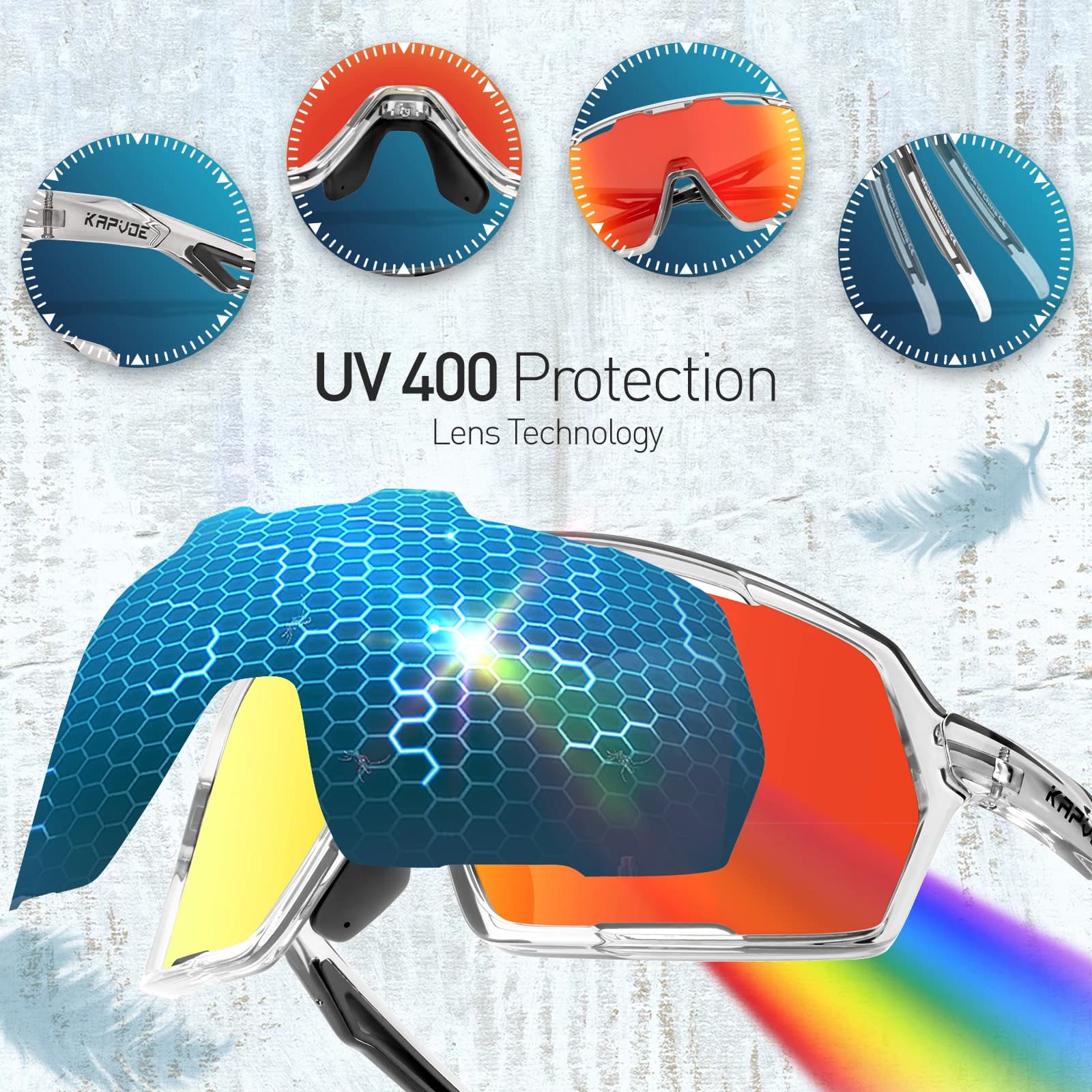 Lunettes de sport pêche vélo SCVCN UV400 protection complète randonnée camping accessoires outdoor
