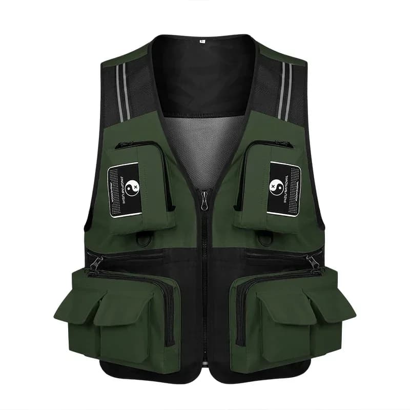 Gilet pêche poches amovibles respirant maille grille confortable résistant bandes réfléchissantes sécurité