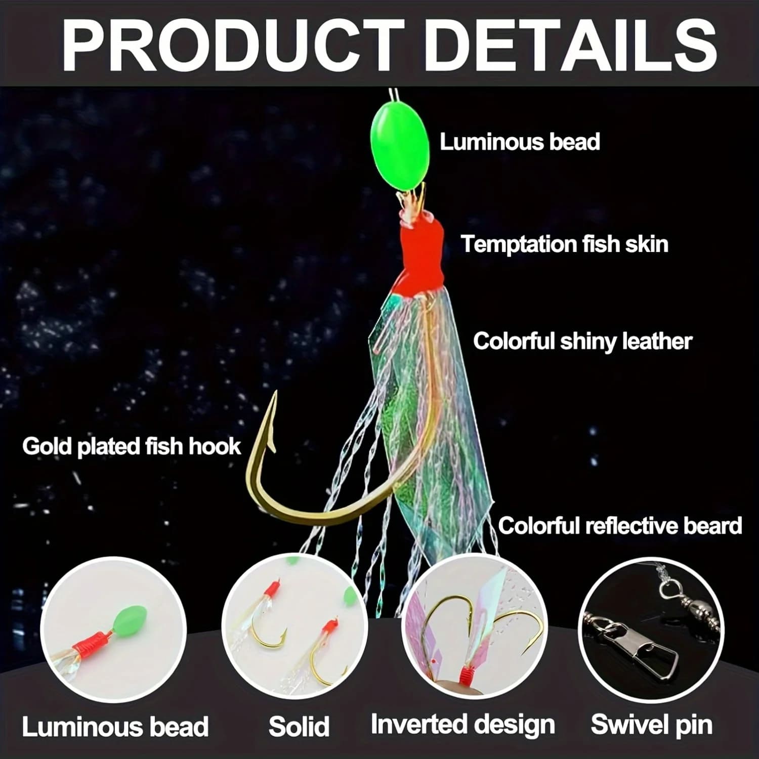 5 hameçons Sabiki pré-montés pour pêche mer et eau douce - perles luminescentes haute qualité