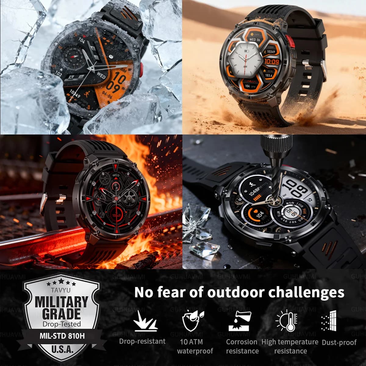 Montre T-Rex3 Ultra 2026 - Smartwatch pêche 1100mAh 1.7" écran large étanche 5ATM appels sport