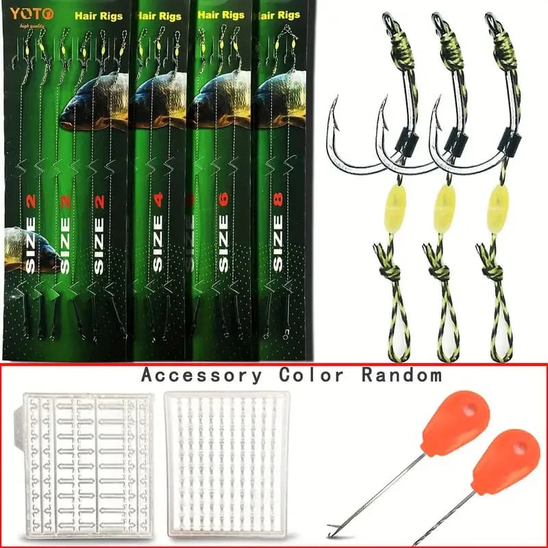 24 montages carp hair rigs premium avec hameçons acier carbone, émerillons et bouillettes - Kit carpe