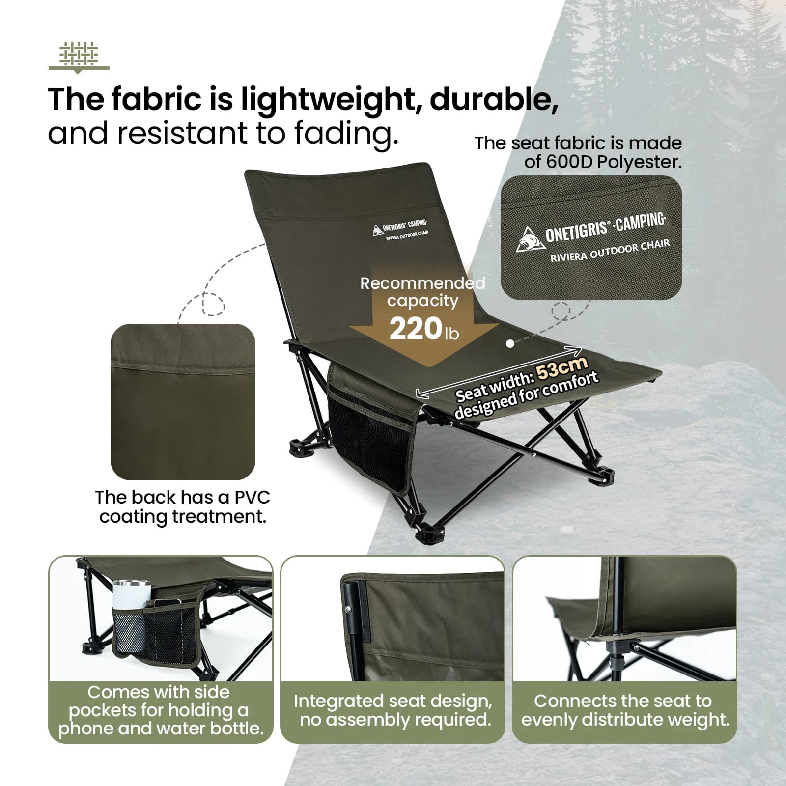 Chaise de camping OneTigris Rivirea ergonomique pliante inclinable pour pêche randonnée plage détente