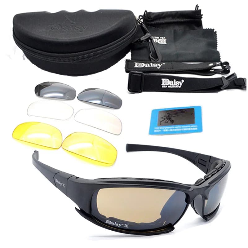 Lunettes Daisy C5/X7 polarisées 4 verres pour airsoft pêche sport - protection tactique complète
