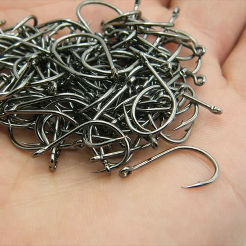 100 hameçons circle black acier carbone #3 à #12 barbelés pêche mer rivière avec trou