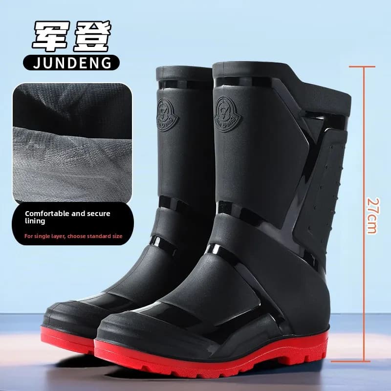 Bottes de pluie homme style britannique contrastées mi-haute grande taille pêche travail résistantes