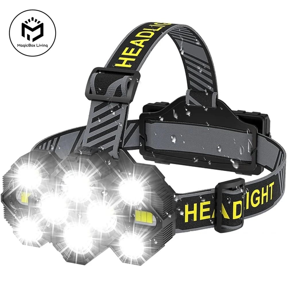 Lampe frontale rechargeable 10 LED blanc et rouge pour pêche, camping, vélo - Éclairage polyvalent