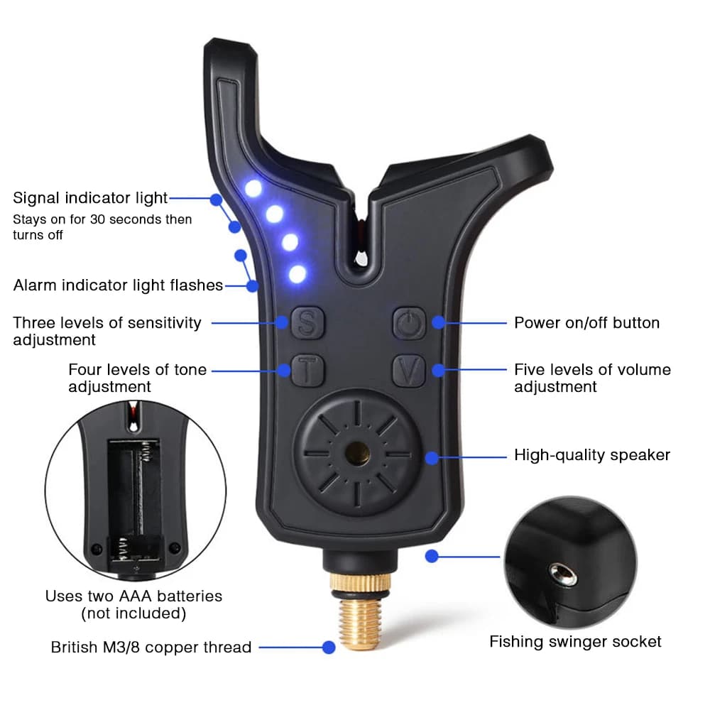 Alerte sonore électronique Coonor pour pêche avec LED - Détecteur de touche lumineux et sonore