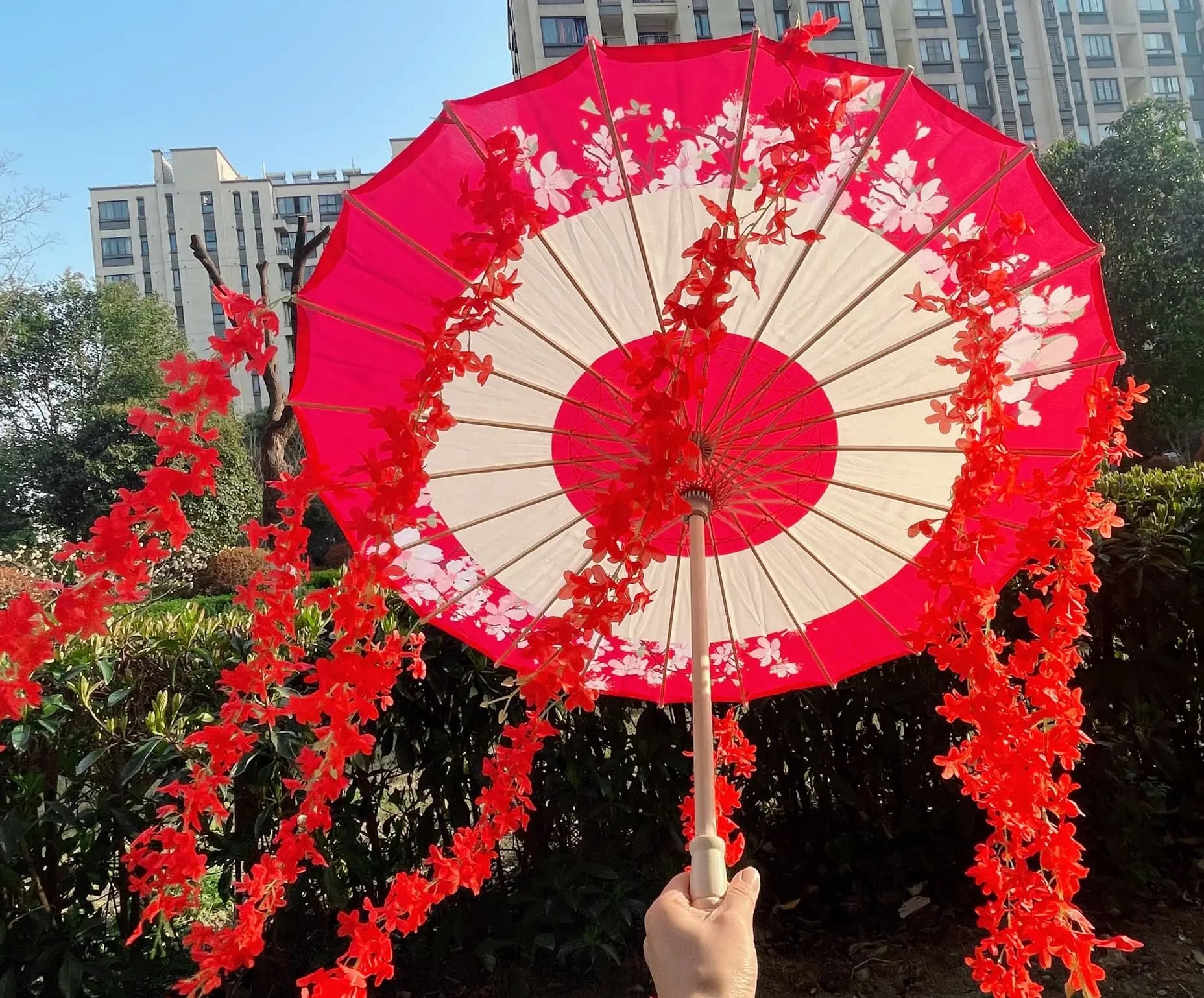 Parapluie Hanfu 82cm bleu ciel fleuri étanche cosplay japonais sakura printemps danse événements