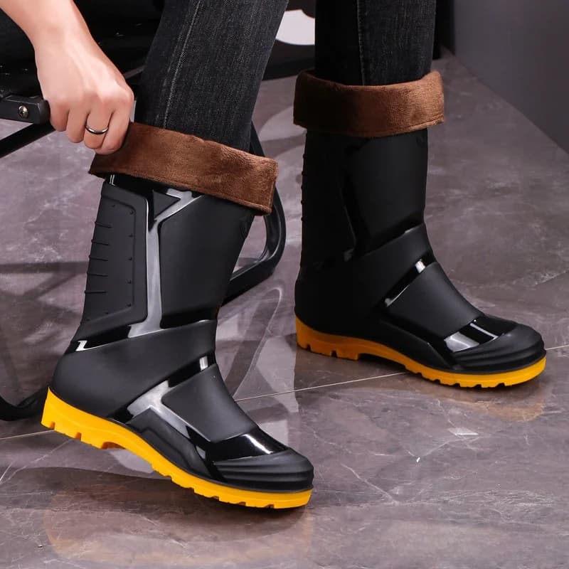 Bottes de pêche mi-mollet homme doublées polaire imperméables anti-dérapantes renforcées pour extérieur