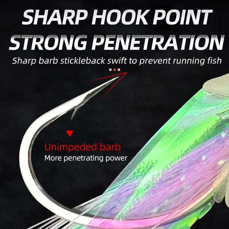 Kit Sabiki Pêche en Mer 5 Hameçons avec Leurres Fluorescents et Peau de Poisson Naturelle