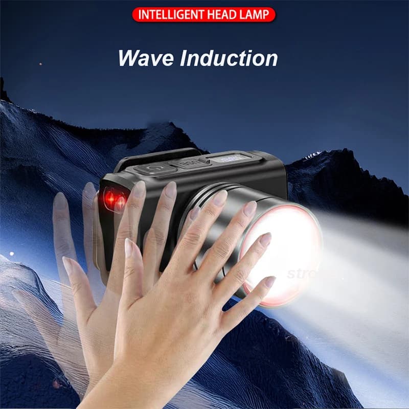 Lampe frontale super lumineuse avec capteur mouvement - Rechargeable étanche flash pour pêche signalisation
