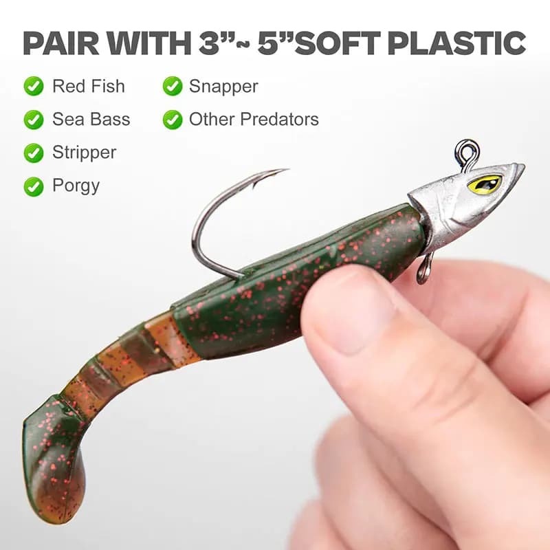 5 hameçons jigging tête triangle 14g à 42g avec yeux 3D - Matériel pêche mer gros poissons