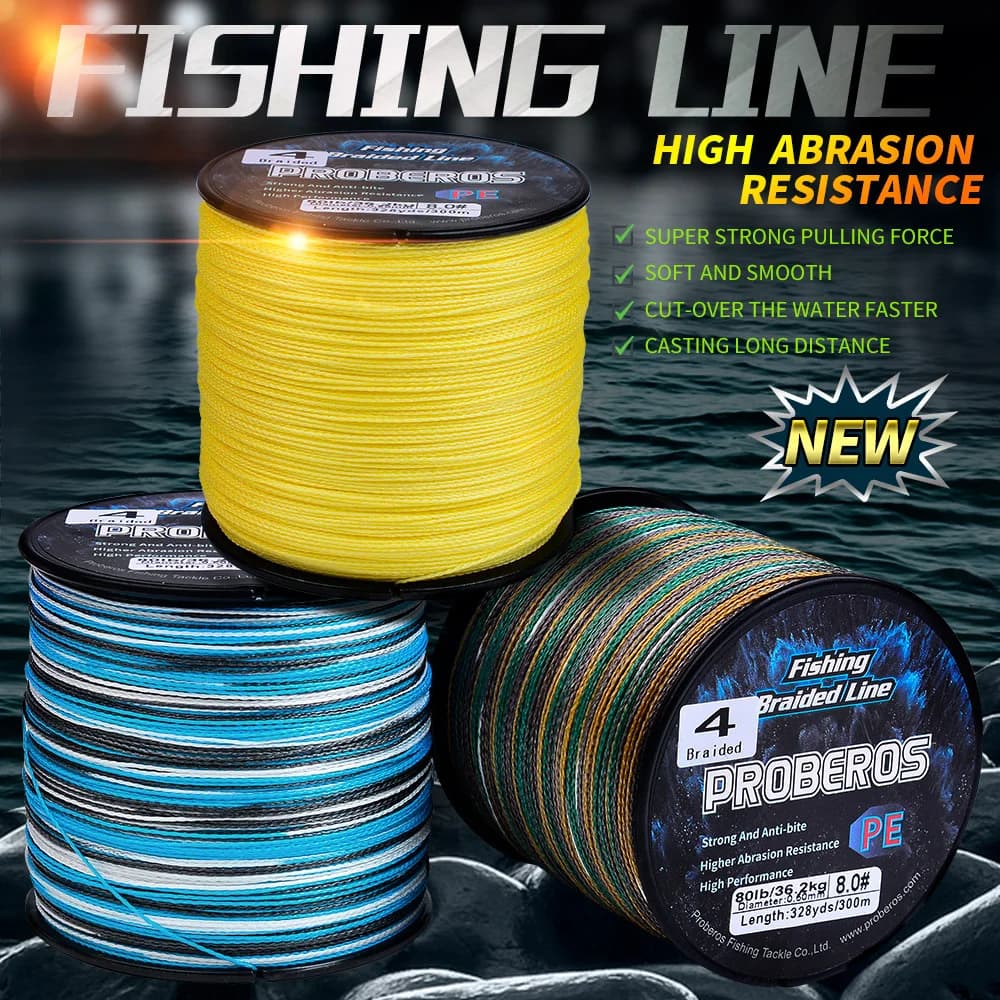 Ligne de pêche tresse Proberos 300 mètres haute résistance 6-80LB pour lancer longue distance