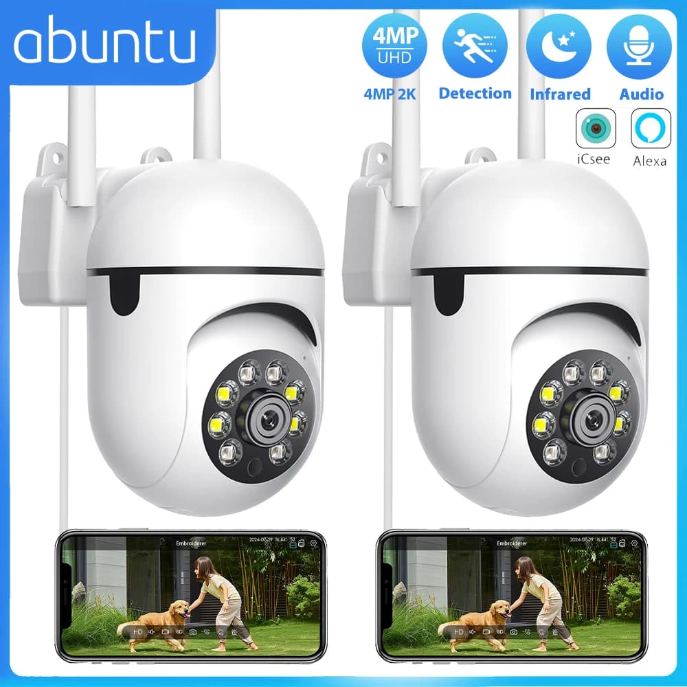Pack 2 caméras sécurité PTZ wifi 4MP 2K mini vision nuit détection humaine enregistrement 24/7 tracking auto