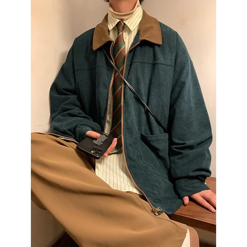 Bomber vintage américain 2025 homme loose cargo pêche automne style rétro coupe-vent
