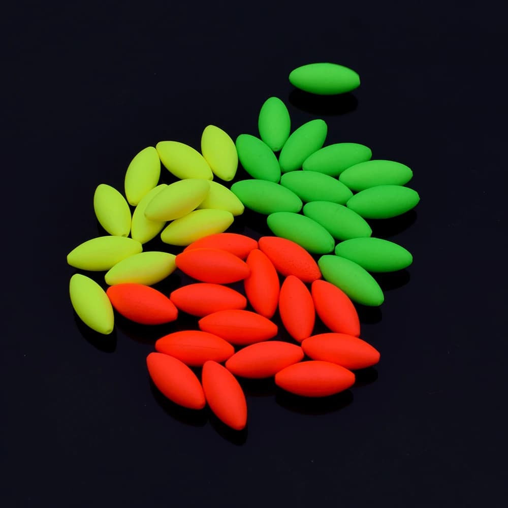 50 flotteurs bicolores ovale et olive pour pêche en étang, flotteurs en mousse haute visibilité avec queue renforcée