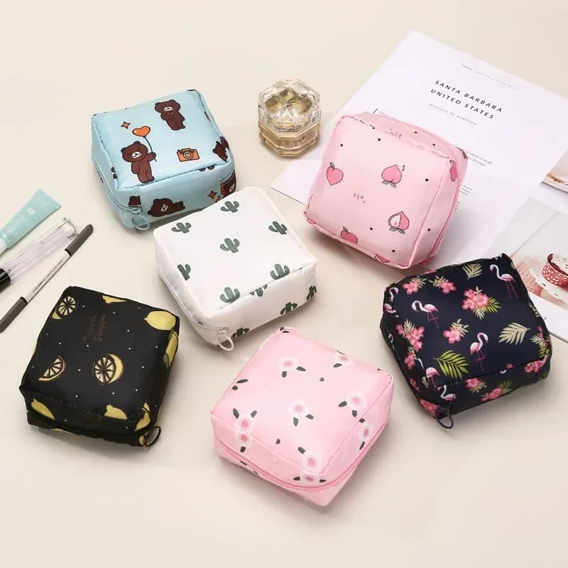 Pochette serviettes hygiéniques portable étanche - Organisateur tampons motif cartoon discret