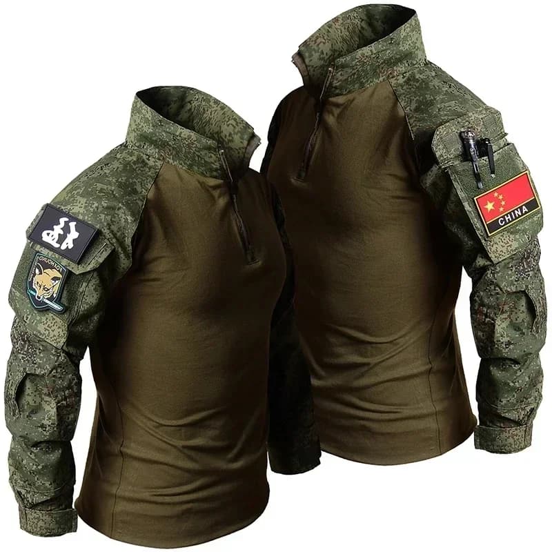 Set camouflage armée 2 pièces - T-shirt manches longues et pantalon cargo pour pêche confortable