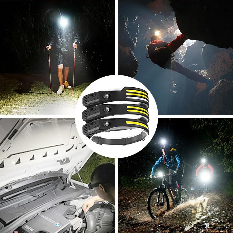 Lampe frontale à induction COB LED 5 modes rechargeable USB pour pêche et activités nocturnes