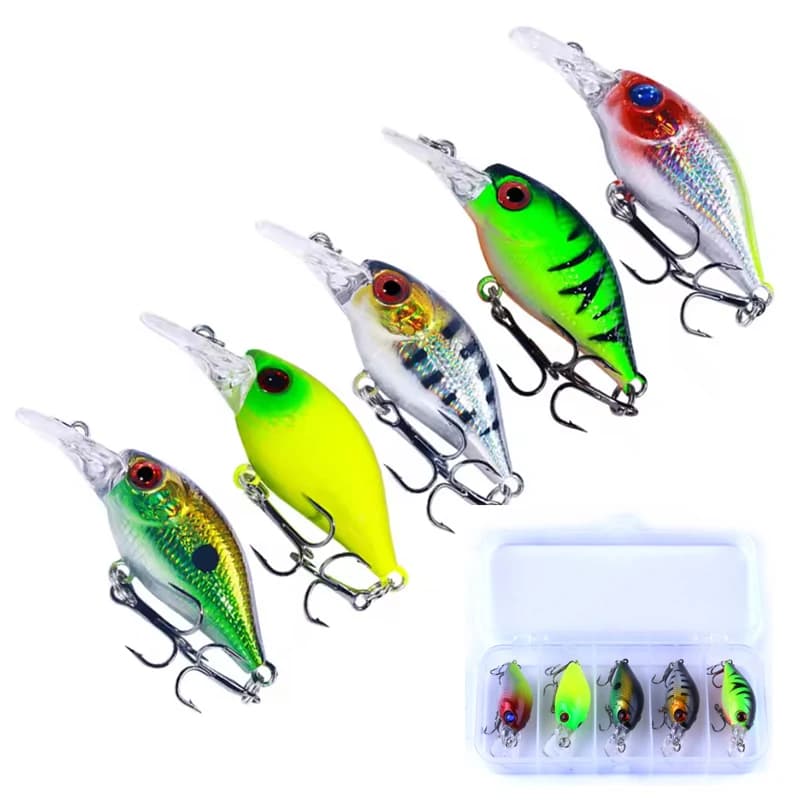 Lot de 5 leurres crankbait pêche du brochet, basse et perche, appâts artificiels 5cm 4.4g topwater