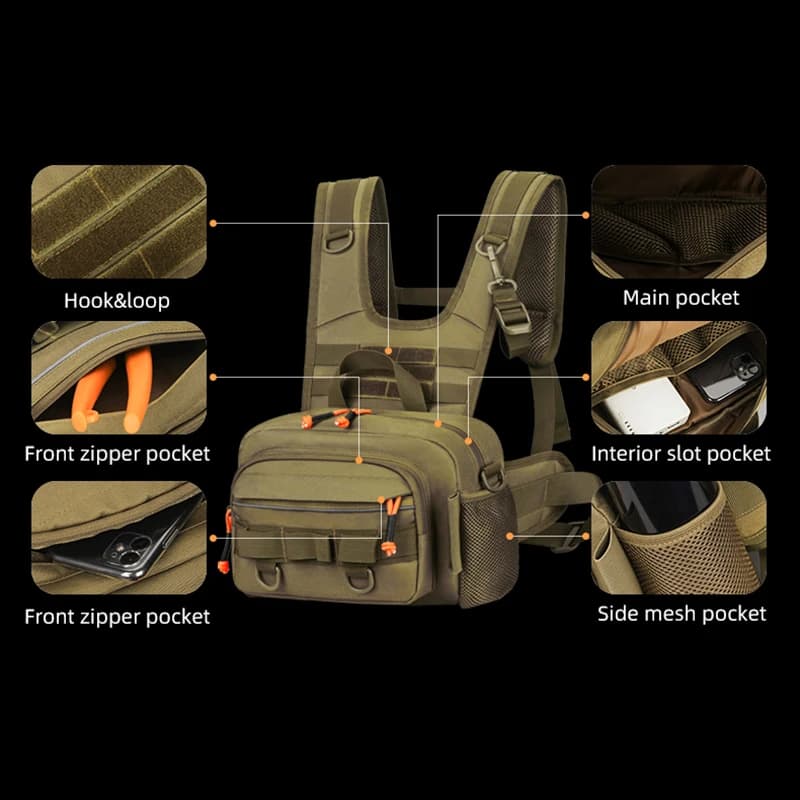 Sac à dos de pêche tactique avec porte-cannes et système Molle pour équipement de pêche et randonnée
