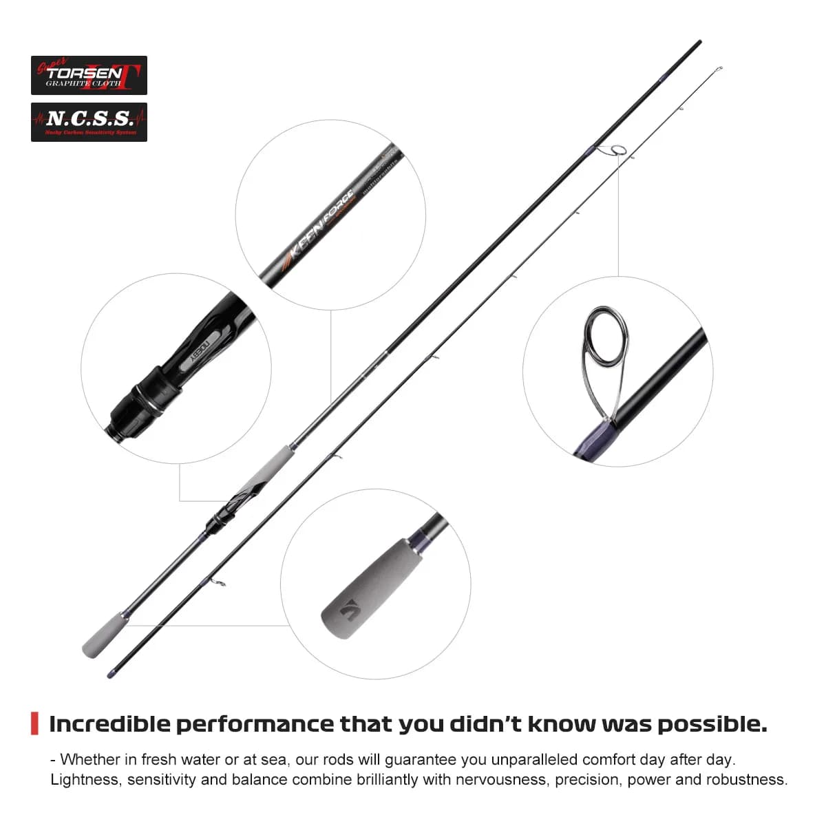 Canne à pêche polyvalente NOEBY Keen Force L UL ML M 2.04-2.9m - Carbone léger pour truite, rascasse, bar