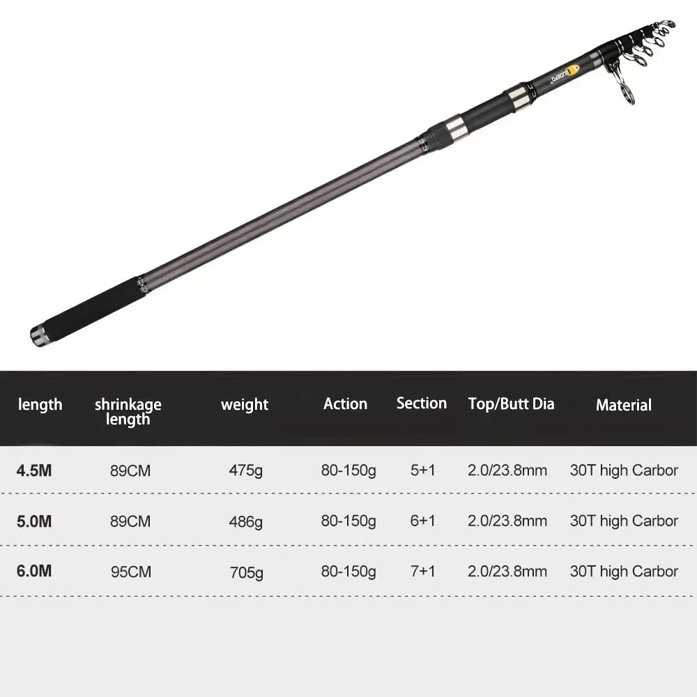 Canne à pêche surf télescopique BUDEFO carbone 5.0m puissance 80-150g pour surfcasting et voyage
