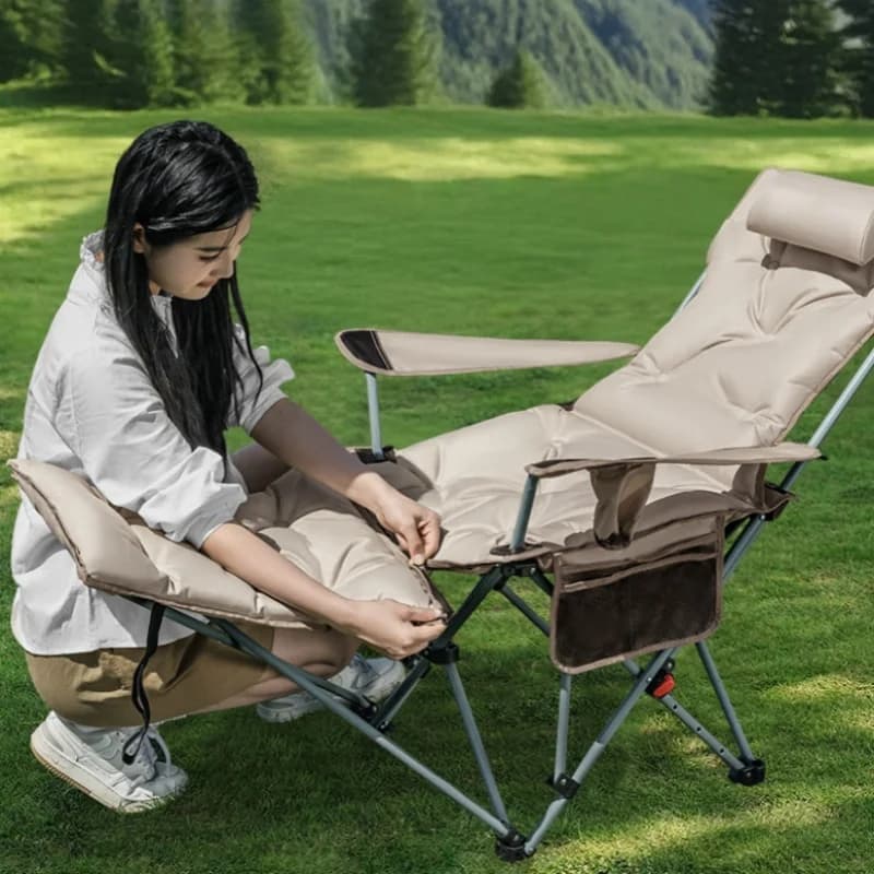 Chaise de pêche inclinable portable avec dossier réglable - Siège rembourré pour plage, camping et voyage