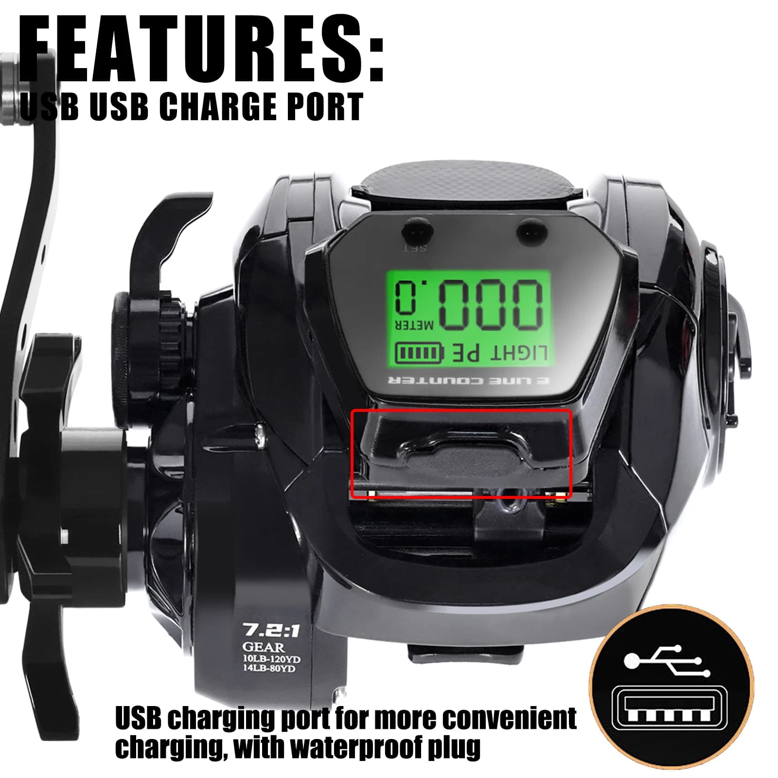 SAMOLLA Baitcasting Fishing Reel Electronic Big Led Screen High Speed 7.2:1 10kg