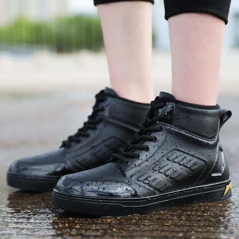 Bottes de pluie homme cheville imperméables noires mode casual pêche tailles 39-44