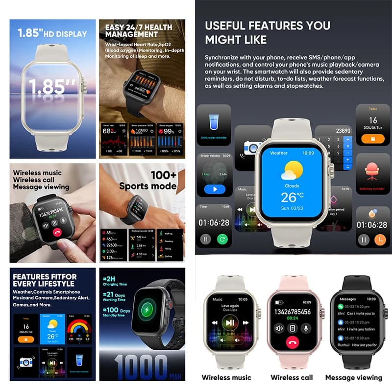 Bracelet connecté iOS Watch Ultra 2 SE - Écran AMOLED, GPS, 1000mAh, étanche sport - Homme femme