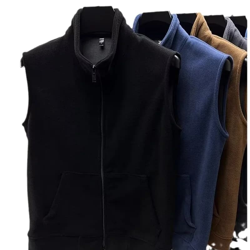 Veste polaire épaisse à fermeture éclair unisexe pour pêche hivernale - Couleur unie col montant