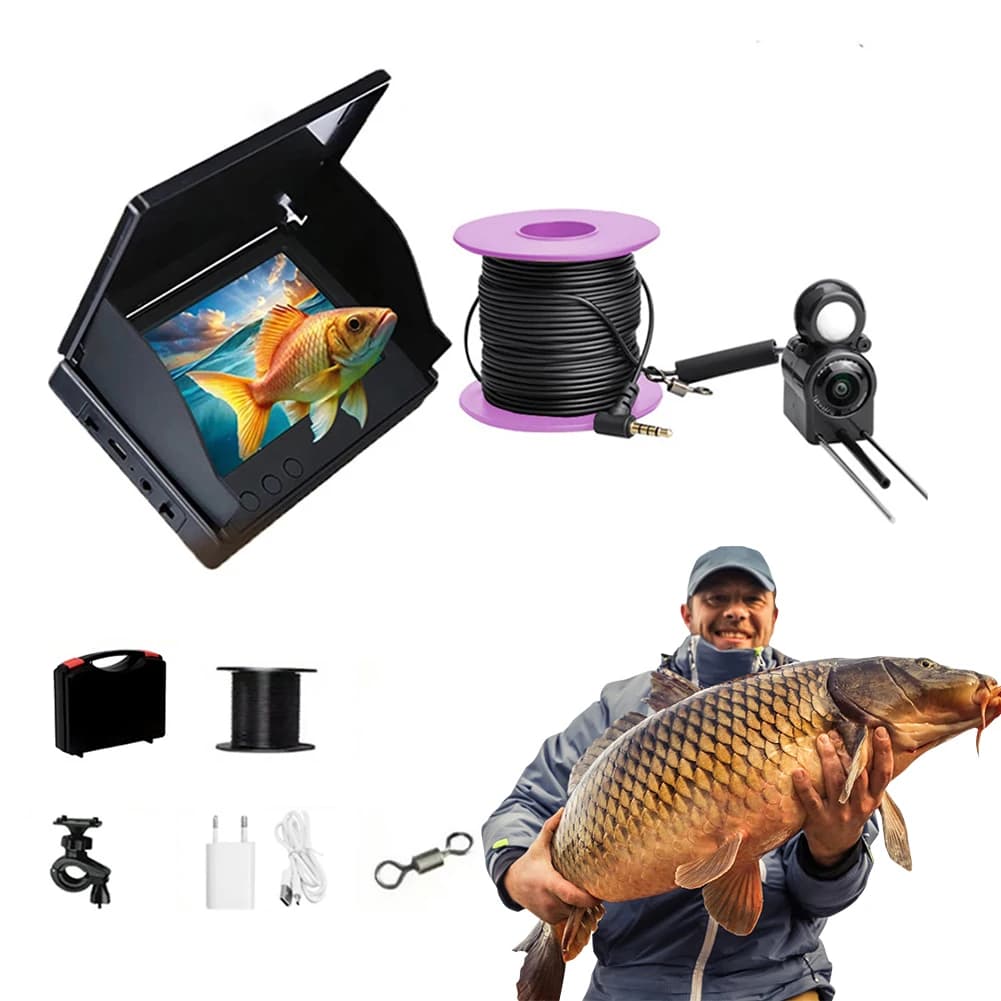Caméra pêche sur glace 4.3 pouces IPS vision nocturne étanche détecteur poissons vidéo sous-marine
