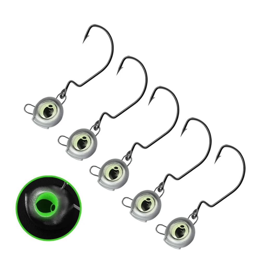 10 têtes plombées weedless avec yeux luminescents - Hameçons wide gap pour perche et bass