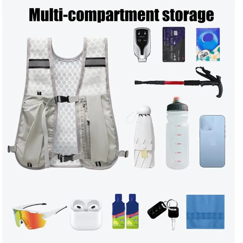 Veste de course légère hydratation avec poche à eau et rangement téléphone réfléchissante pour la pêche