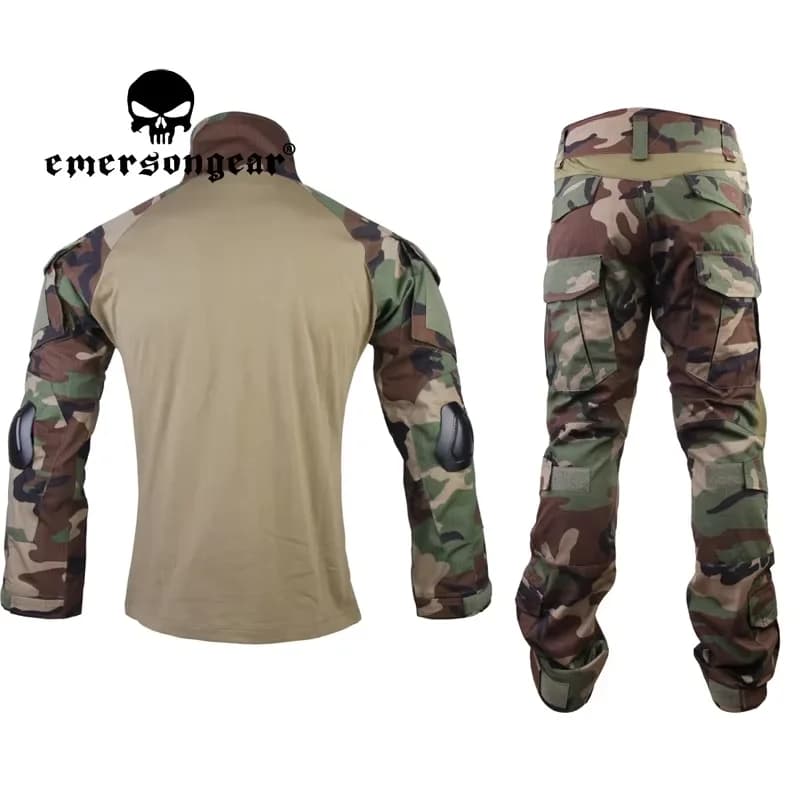 Uniforme de combat Emerson pour airsoft et pêche avec genouillères et camouflage ghillie intégré