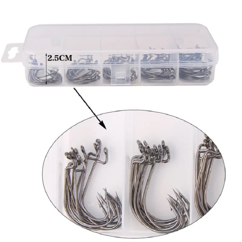 50 hameçons crank offset large ouverture pour leurres souples pêche en mer carnassiers brochet carpe coffret