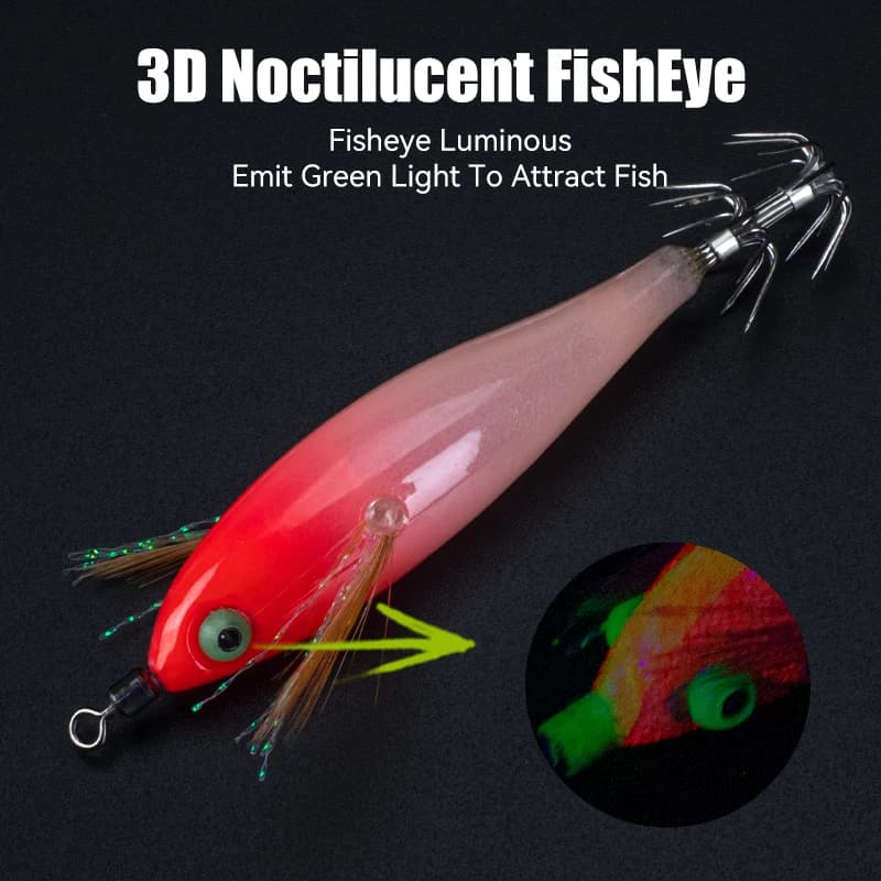 Kit 14 leurres lumineux horizontal squid jig bois crevette avec hameçons BKK pour pêche au calmar
