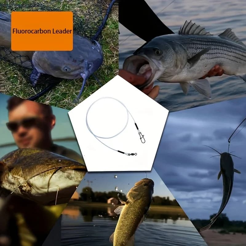 Kit 12 lignes fluorocarbone avec émerillons - Test pression 7-18kg pour cannes à pêche