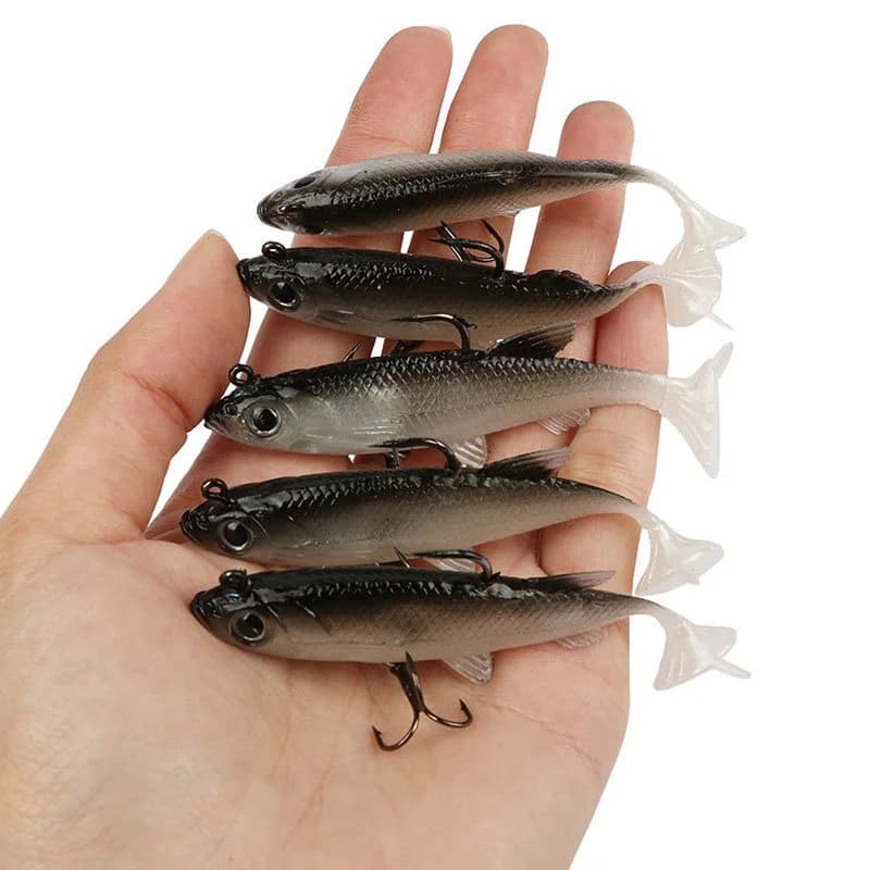 Kit 5 leurres souples 8cm pour pêche - Appâts artificiels avec hameçons frais et accrocheurs