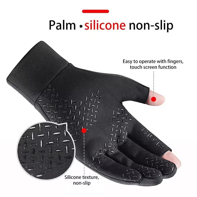 Gants pêche printemps 2 doigts en polaire unisexe anti-dérapants pour pêche et cyclisme outdoor