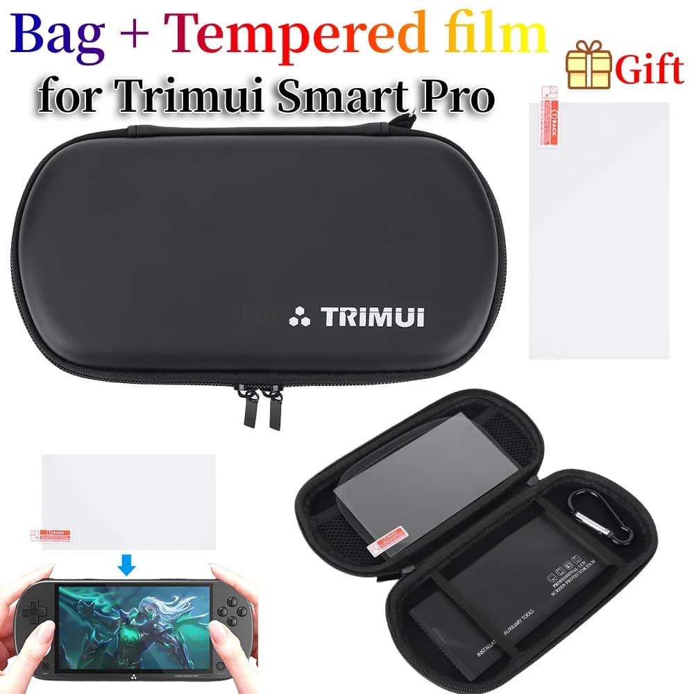 Étui rigide EVA pour Trimui Smart Pro avec verre trempé - Coque étanche de transport pour console portable