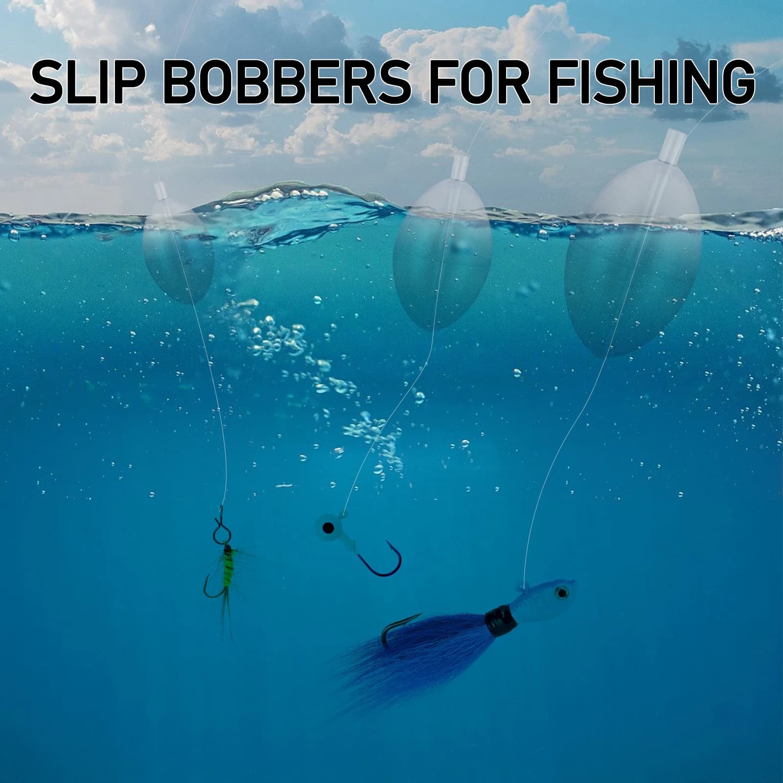 10 flotteurs de pêche transparents PVC avec indicateur de touche, bulles d'eau pour surface et coulissants