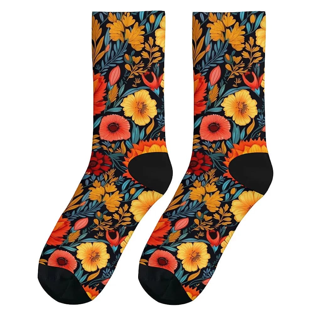 Chaussettes homme fun originales crew fleurs rétro confort respirant sport extérieur cadeau tendance
