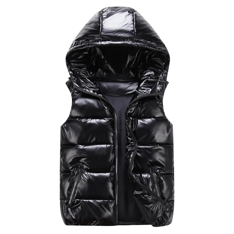 Gilet capuchon brillant homme femme enfant - Veste sans manches chaude hiver capuche coton casual