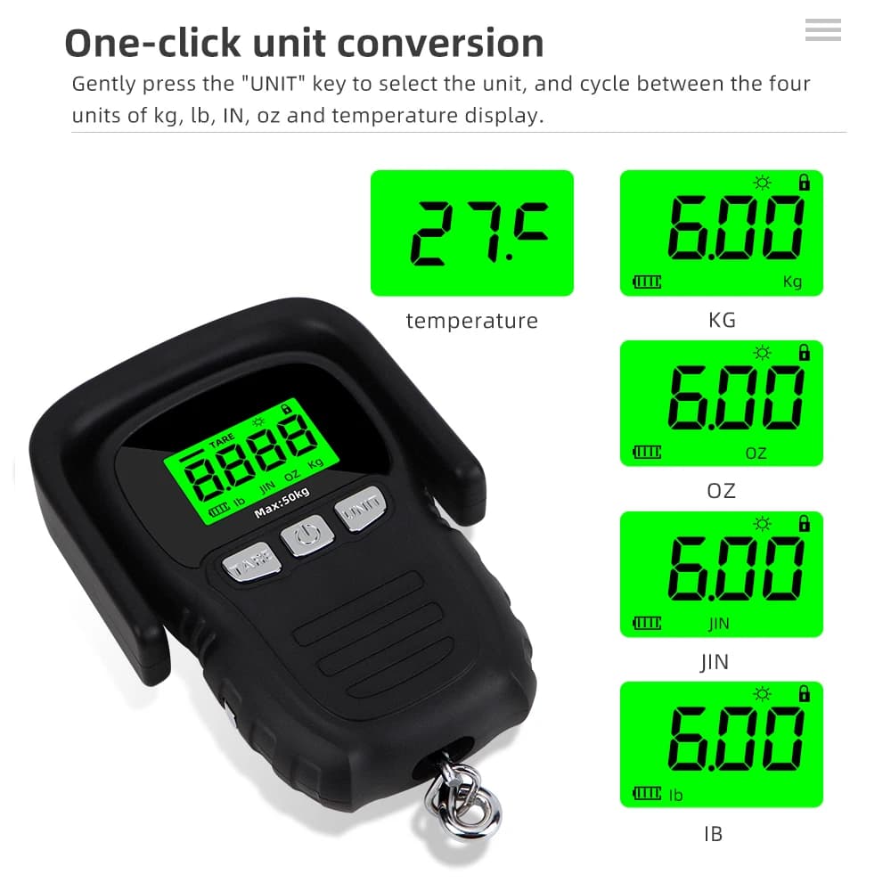 Balance digitale portable 50kg/5g avec écran rétroéclairé pour pêche et voyage