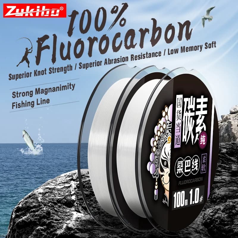 Zukibo fluorocarbone 50/100m - Fil leader japonais haute qualité invisible 2-84lb pêche professionnelle