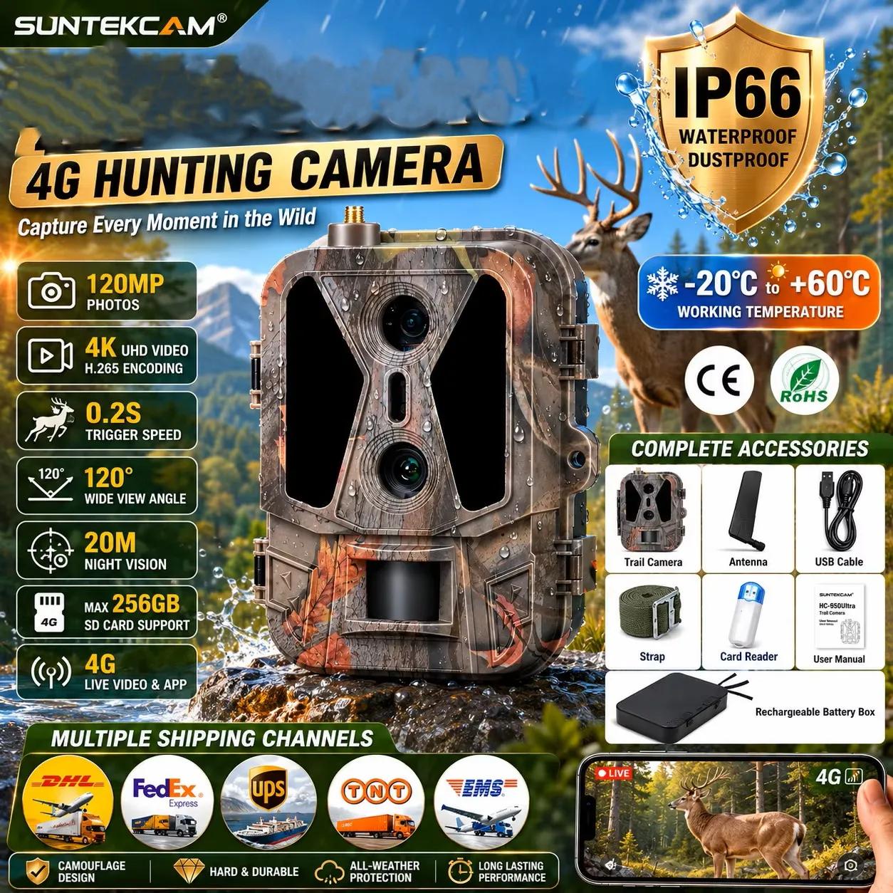 Caméra de chasse 4G sans batterie lithium avec double détection - Contrôle APP et service cloud inclus