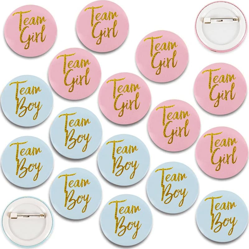 Badges épingles 12/24 pièces révélation genre fête bébé décoration annonce garçon fille pêche